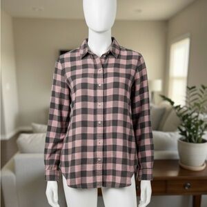 H&M 100% Cotton Pink and Gray Plaid Button-Down Shirt